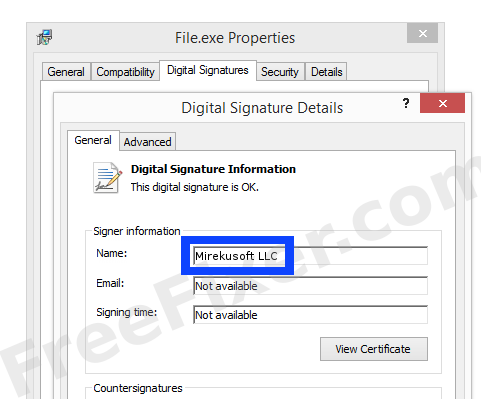 Screenshot of the Mirekusoft LLC certificate